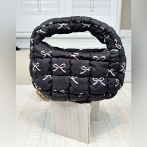 Small Black Puffer Bag with Pink Bows